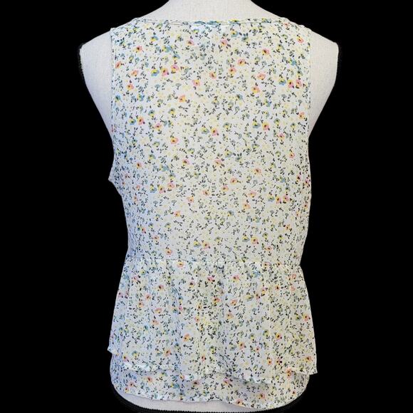 Kirra Tank Top Sz M Floral White Pink Blue Yellow Ditsy Ruffle Blouse Sleeveless - Picture 5 of 7